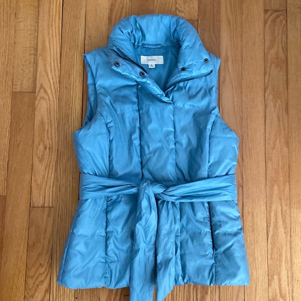 Merona Blue Puffer Vest with High Collar and Quilted Design